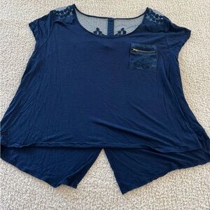 Blu Pepper Navy Lace Accent Top